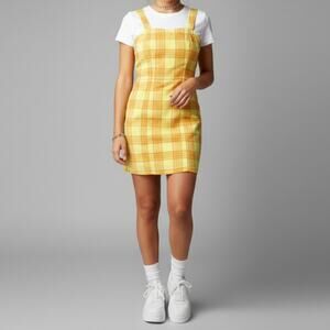 Arizona Jean Co Vintage Yellow Plaid Mini Jumper Dress Womens Small / Medium
